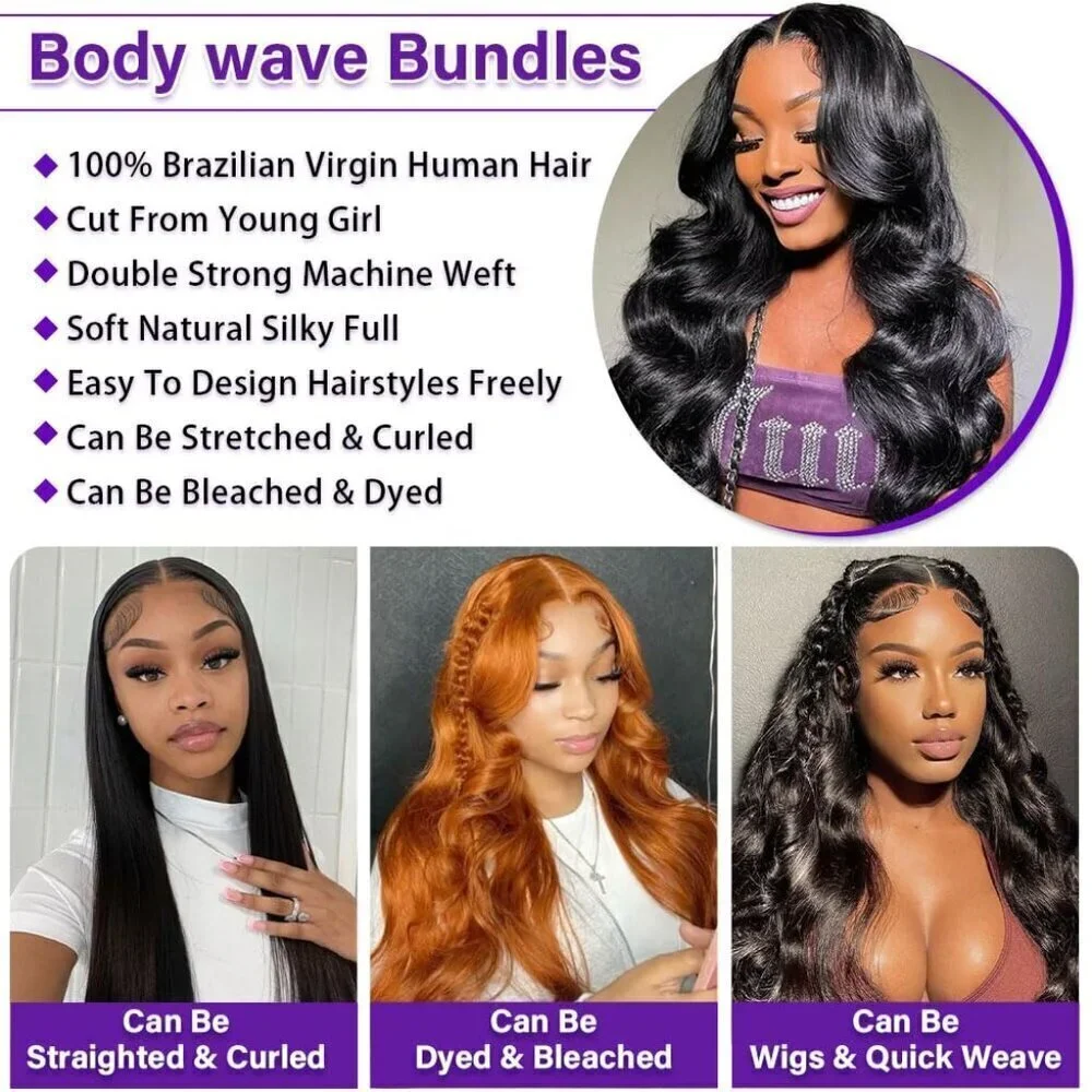 Brazilian Human Hair Bundles 18 20 22 Inch Body Wave 3 Bundles Human Hair 300gm